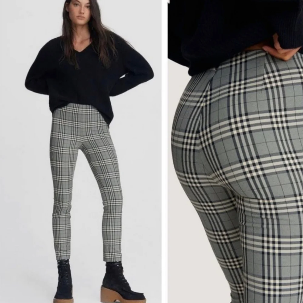 rag & bone Black and Gray Plaid Straight Leg Pants - Picture 1 of 7